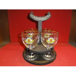 1 SUPPORT GRIMBERGEN EN BOIS  AVEC LES 4 VERRES  25CL