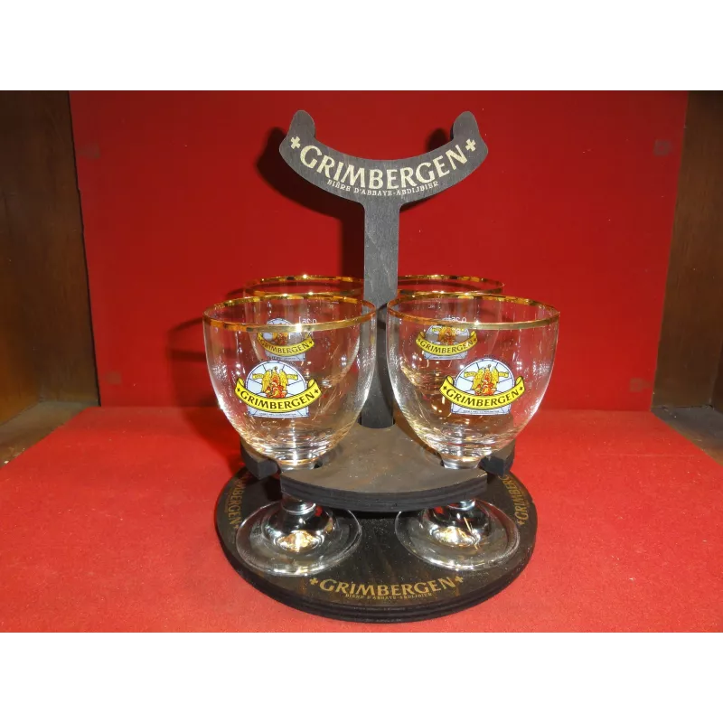 1 SUPPORT GRIMBERGEN EN BOIS  AVEC LES 4 VERRES  25CL