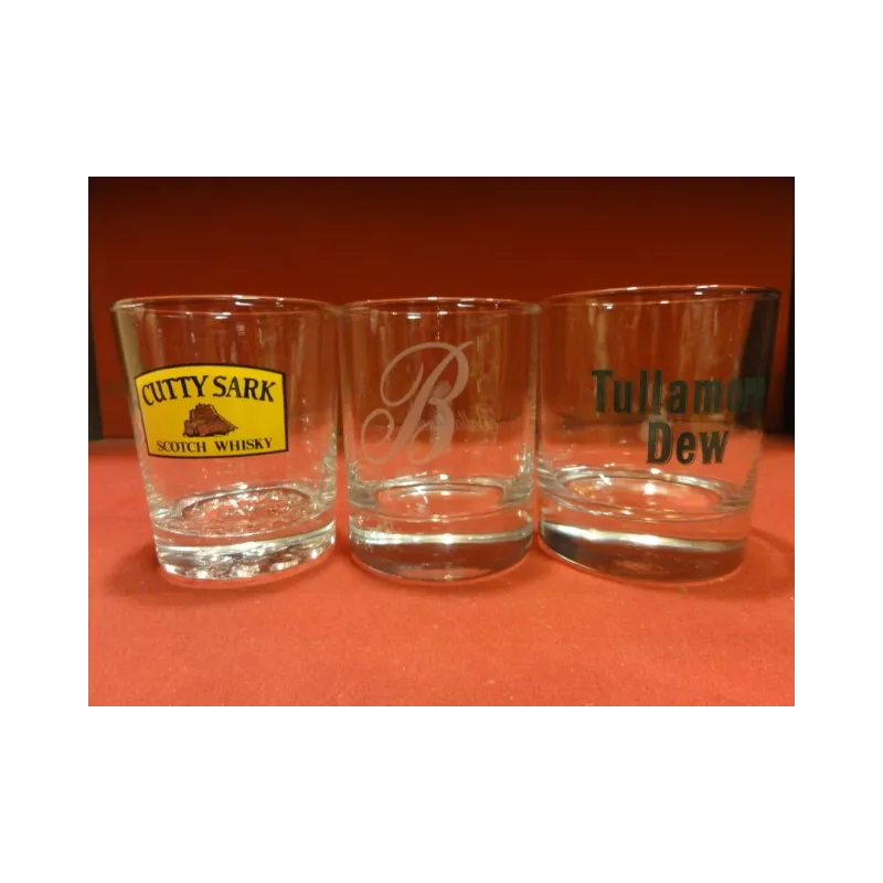 3 VERRES WHISKY  CUTTY SARK BALLENTINES TULLAMORE