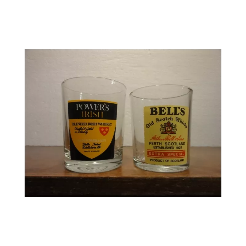 2 VERRES WHISKY POWERS IRISH ET BELL'S