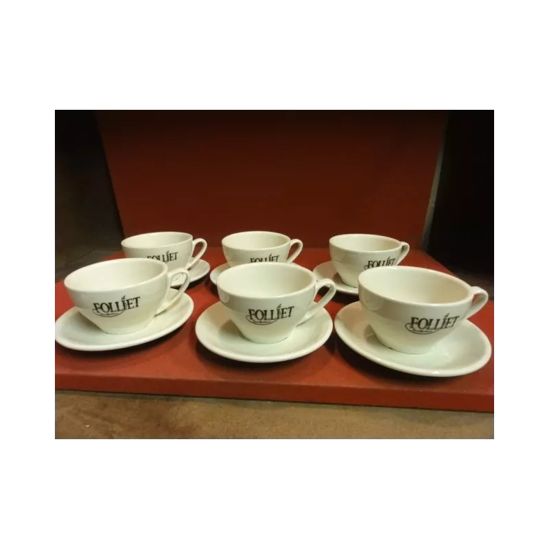 Lot De 6 Grandes Tasses à Café Folliet - Style Bistro, Porcelaine, Motif Nicole Blas