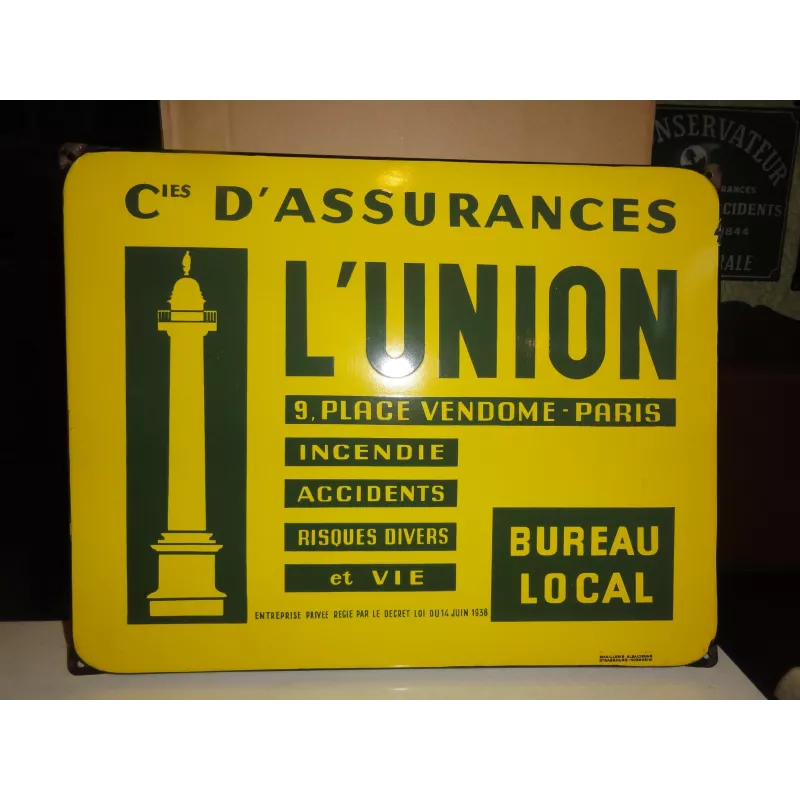 PLAQUE EMAILLEE ASSURANCES L'UNION