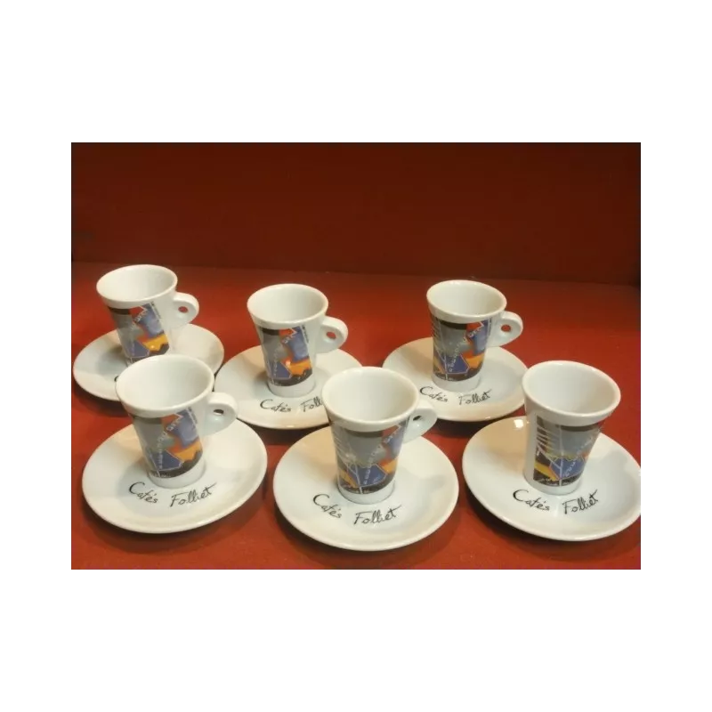 FOLLIET LOT DE 6 TASSES A CAFE BAR BISTROT -NICOLE BLAS N°2 | UK