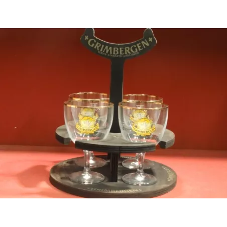 1 SUPPORT GRIMBERGEN EN BOIS AVEC LES 4 VERRES  25CL OU 15CL AUX CHOIX