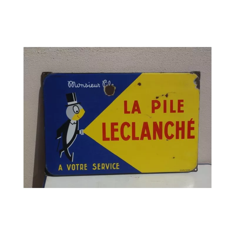 PLAQUE EMAILLEE PILE LECLANCHE  58CM X38CM