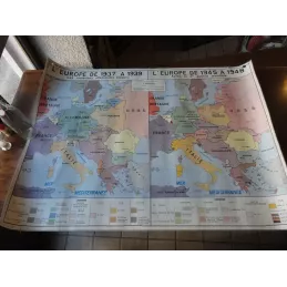 CARTE PLASTIFIEE  LA GUERRE EN EUROPE DE 1939A 1942 LES VICTOIRES ALLEMANDES  1M25X 0M92