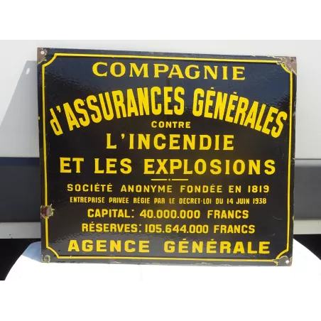 PLAQUE EMAILLEE COMPAGNIE D'ASSURANCES  GENERALES