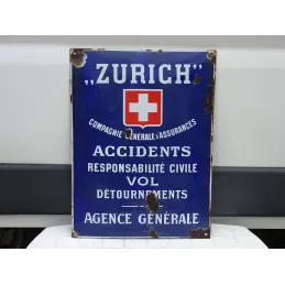 PLAQUE EMAILLEE BOMBEE ASSURANCES ZURICH 60CM X45CM