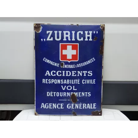 PLAQUE EMAILLEE BOMBEE ASSURANCES ZURICH 60CM X45CM