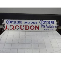 PLAQUE EMAILLEE BOMBEE CHAPELLERIE  MODES ROUDON  75CM X15CM