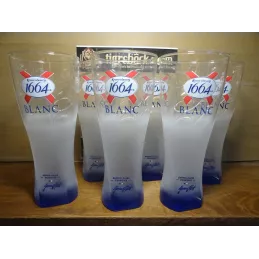 6 VERRES KRONENBOURG  BLANC  GIVRES PIED BLEU 50C