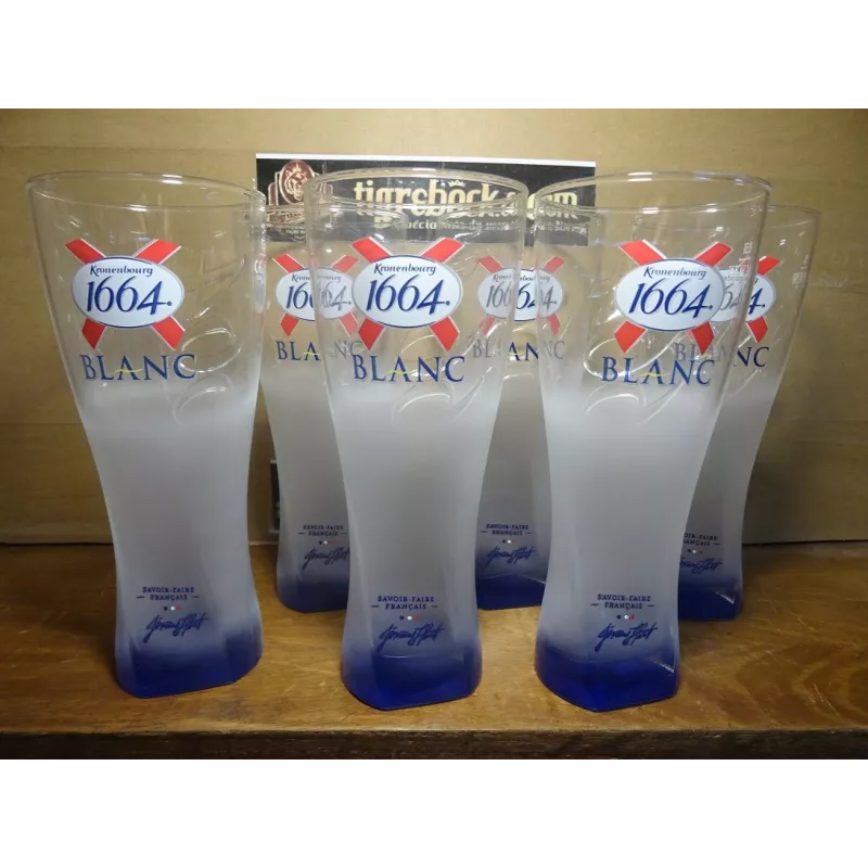 6 VERRES KRONENBOURG BLANC GIVRES PIED BLEU 50C 6 VERRES KRONENBOURG BLANC GIVRES PIED BLEU 50C