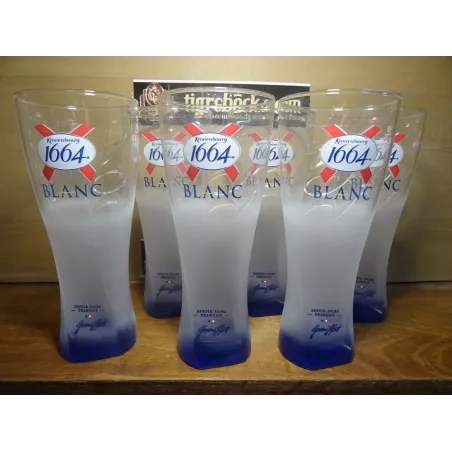 6 VERRES KRONENBOURG  BLANC  GIVRES PIED BLEU 50C