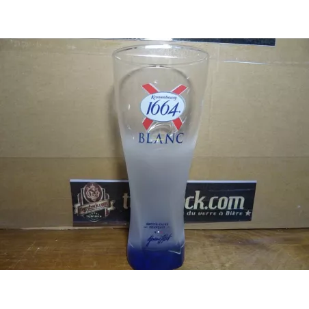 1 VERRE KRONENBOURG BLANC  PIED BLEU 33CL