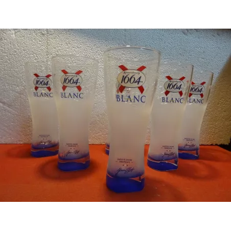 6 VERRES KRONENBOURG BLANC PIED BLEU 25CL