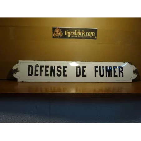 PLAQUE EMAILLEE BOMBEE DEFENSE DE FUMER  60CM X10CM