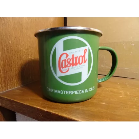 MUG  CASTROL  EN TOLE EMAILLE HT 9CM