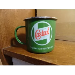 MUG  CASTROL  EN TOLE EMAILLE HT 9CM