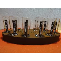 PLATEAU CHARTREUSE EN MOUSSE AVEC 10 VERRES