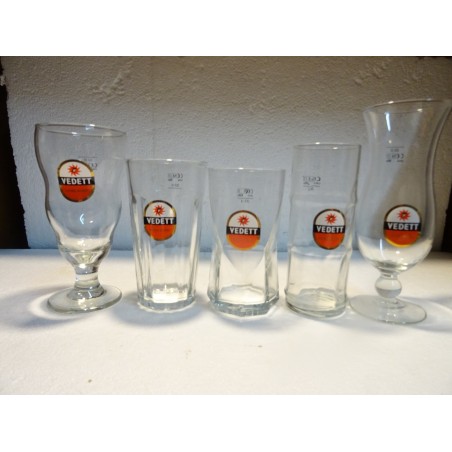5 VERRES  VEDETT 33CL COLLECTOR  TOUS DIFFERENTS