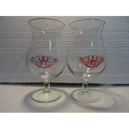 2 VERRES  TRIPLE VILLERS  33CL DIFFERENTS  HT 17.70CM