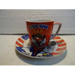 LA VACHE QUI RIT  MUG AVEC SA SOUCOUPE  HT.9.20CM  DIAMETRE 19CM