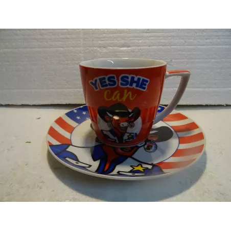 LA VACHE QUI RIT  MUG AVEC SA SOUCOUPE  HT.9.20CM  DIAMETRE 19CM