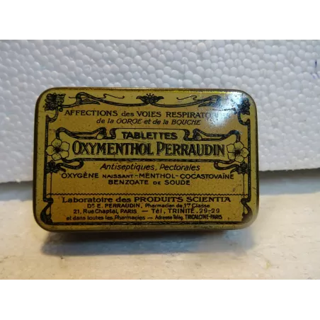 BOITE  TABLETTE OXYMENTHOL PERRAUDIN 8CM X5CM X2.50CM