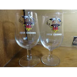 2 VERRES  DEUX CIGOGNE  25CL HT.15.20CM ET 14.90CM
