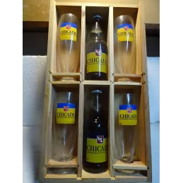 COFFRET COLLECTOR  CHICADA  4 VERRES ET 2 BOUTEILLES  PLEINES