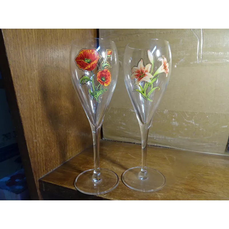 Set Di 2 Flute Da Champagne Ilyana 19 Cl - Vetro Di Boemia Rosso Con Decorazione Oro - Fatte A Mano