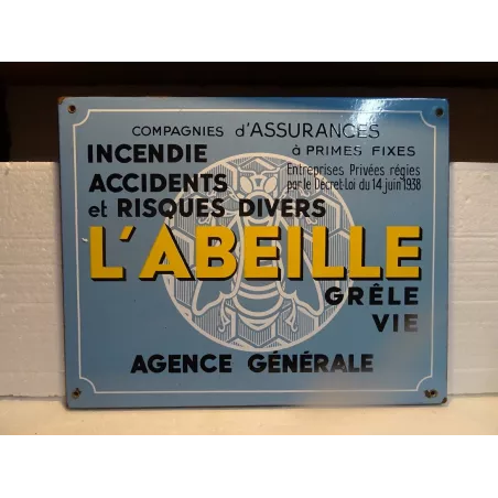 PLAQUE EMAILLEE  ASSURANCE L'ABEILLE  40CM X32CM