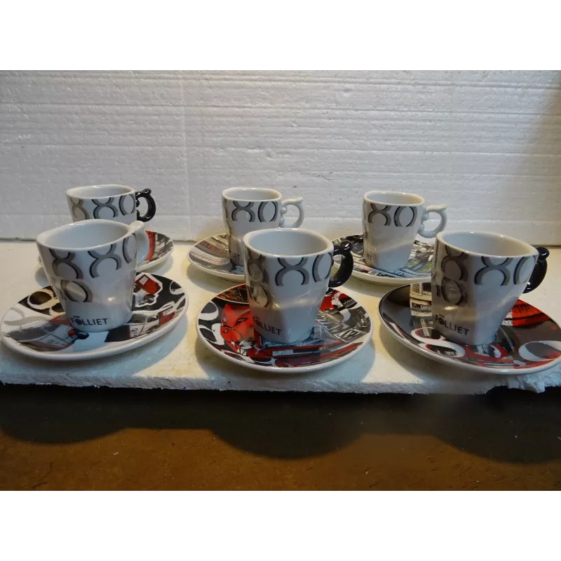 Ensemble 6 Tasses à Café Avec Soucoupes Alunya - Porcelaine émaillée, Design Artistique Coloré