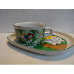 ASSIETTE + TASSE DONALD AU GOLF ASSIETTE 28CM X22CM   TASSE 12CM HT 7CM