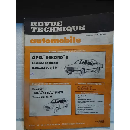 REVUE TECHNIQUE  OPEL  REKORD ESSENCE ET DIESEL RENAULT  14L 14TL ET 14 GTL