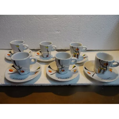 6 TASSES A CAFE FOLLIET  + 6 SOUS TASSES