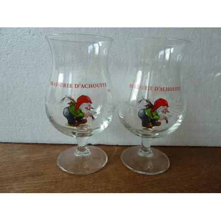 2 VERRES BRASSERIE D'ACHOUFFE  25CL  HT 15.20CM  DIFFERENTS