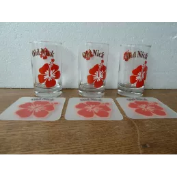 3 VERRES RHUM OLD NICK ROUGE + 3 SOUS BOCKS