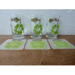 3 VERRES RHUM OLD NICK VERT + 3 SOUS BOCKS