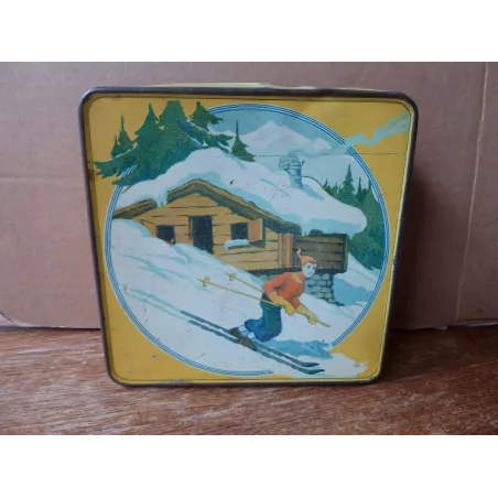 BOITE  BISCUIT BRUN LE SKIEUR  15.30CMX15.30CMX6CM