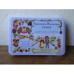 BOITE FRUITS CONFITS, PATES DE FRUITS D'AUVERGNE 19.50CM X13CM