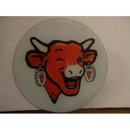 PLAQUE VACHE QUI RIT EN VERRE  DIAMETRE 30CM