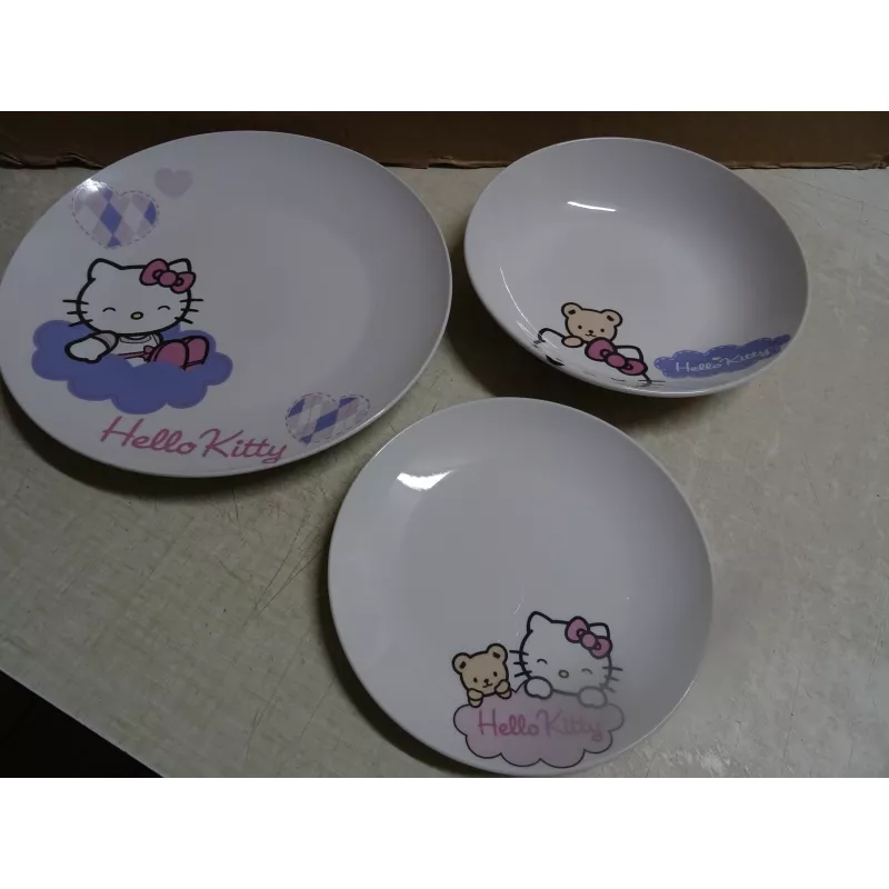 HELLO KITTY 2 ASSIETTES PLATES DIAMETRE 26CM ET 18.50CM + 1 ASSIETTE CREUSE DIAMETRE 20.40CM HELLO KITTY 2 ASSIETTES PLATES DIAMETRE 26CM ET 18.50CM + 1 ASSIETTE CREUSE DIAMETRE 20.40CM