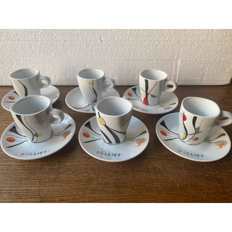 6 TASSES A CAFE FOLLIET + 6 SOUS TASSES N° 718 6 TASSES A CAFE FOLLIET + 6 SOUS TASSES N° 718