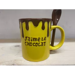 MUG  J'AIME LE CHOCOLAT  AVEC SA CUILLERE