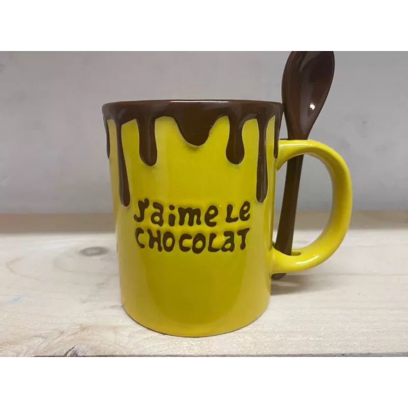 MUG J'AIME LE CHOCOLAT AVEC SA CUILLERE MUG J'AIME LE CHOCOLAT AVEC SA CUILLERE