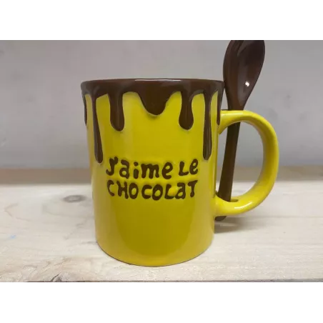 MUG  J'AIME LE CHOCOLAT  AVEC SA CUILLERE