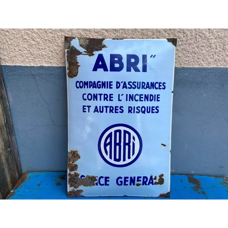 PLAQUE EMAILLEE  BOMBEE ASSURANCE ABRI  59CM X 38.50CM
