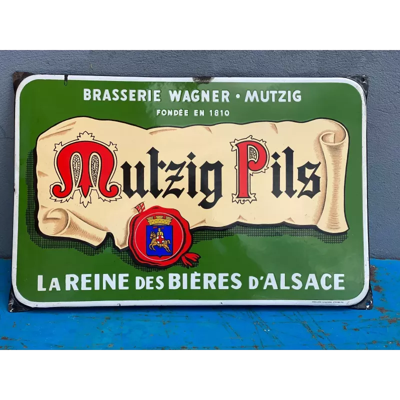 PLAQUE EMAILLEE MUTZIG 58CM X38CM PLAQUE EMAILLEE MUTZIG 58CM X38CM