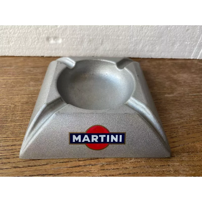 CENDRIER  MARTINI EN ACIER BROSSE  14.20CM X14.20CM